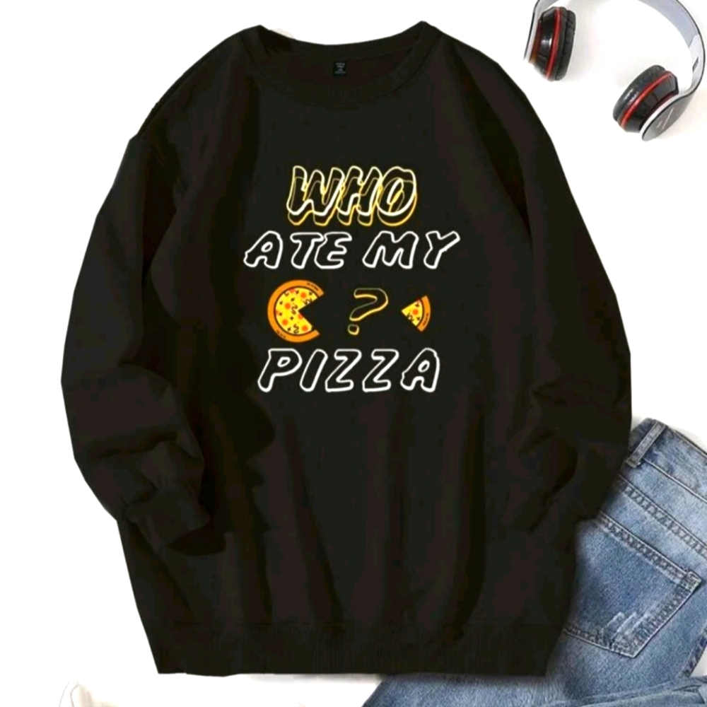 Who Ate My Pizza Graphic Sweatshirt Black Fun Food Humor Sz.4X